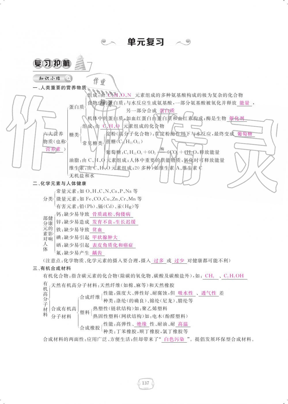 2019年領(lǐng)航新課標(biāo)練習(xí)冊(cè)九年級(jí)化學(xué)全一冊(cè)人教版 參考答案第137頁(yè)