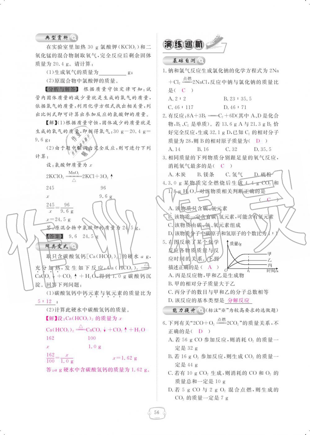 2019年領(lǐng)航新課標(biāo)練習(xí)冊九年級化學(xué)全一冊人教版 參考答案第56頁