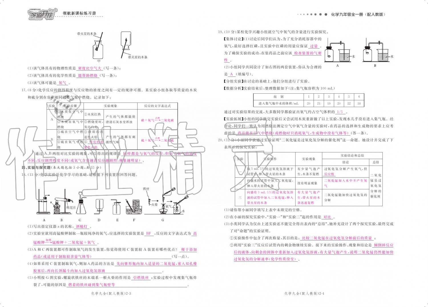 2019年領(lǐng)航新課標(biāo)練習(xí)冊(cè)九年級(jí)化學(xué)全一冊(cè)人教版 參考答案第157頁(yè)