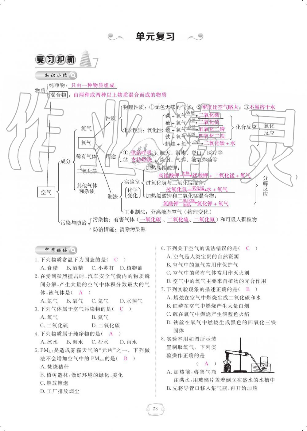 2019年領(lǐng)航新課標(biāo)練習(xí)冊九年級化學(xué)全一冊人教版 參考答案第23頁