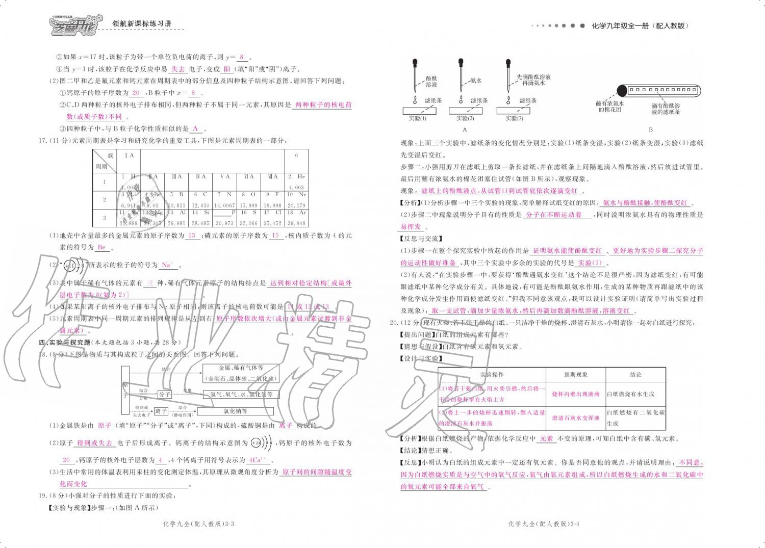 2019年領(lǐng)航新課標(biāo)練習(xí)冊(cè)九年級(jí)化學(xué)全一冊(cè)人教版 參考答案第159頁(yè)