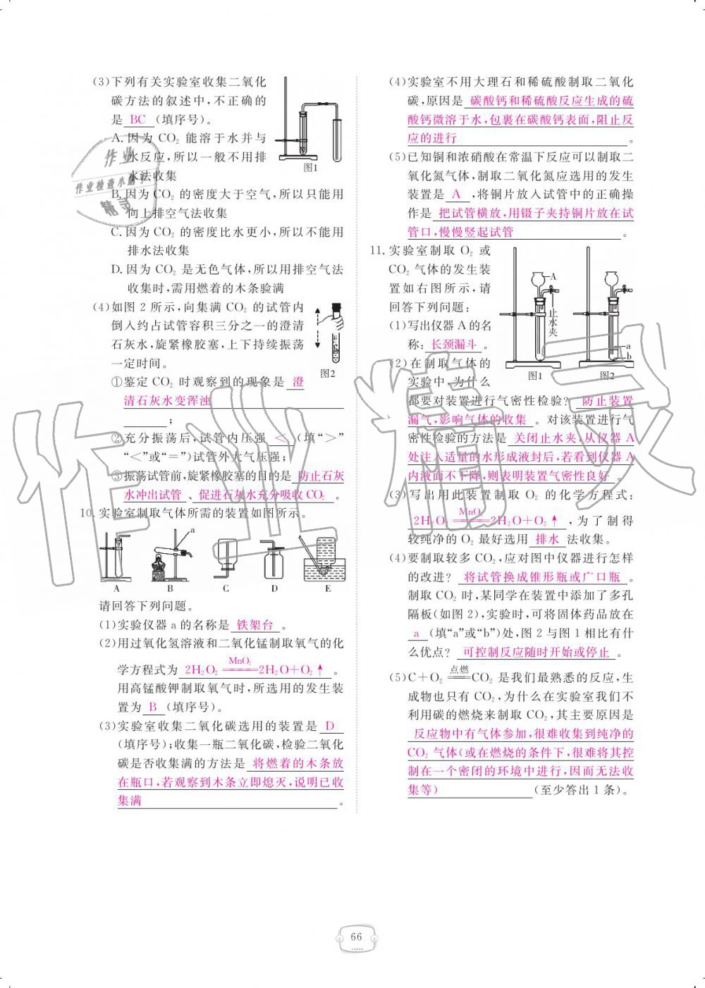 2019年領(lǐng)航新課標(biāo)練習(xí)冊(cè)九年級(jí)化學(xué)全一冊(cè)人教版 參考答案第66頁