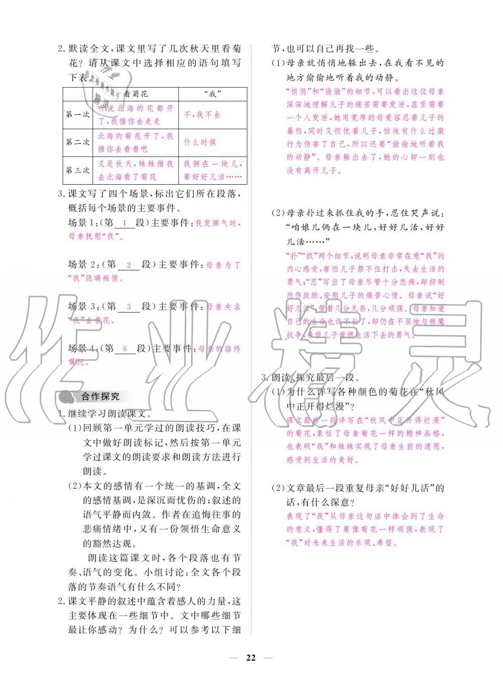 2019年一課一練創(chuàng)新練習七年級上冊人教版 參考答案第22頁