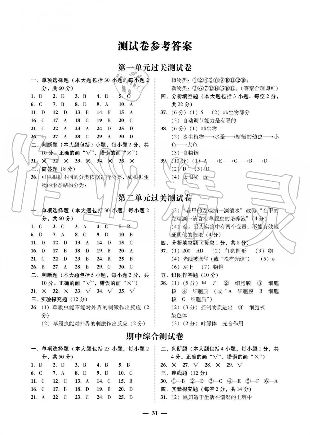 2019年南粤学典学考精练七年级生物学上册人教版 第7页