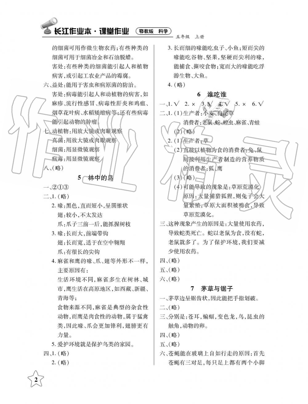 2019年長江作業本課堂作業五年級科學上冊鄂教版 第2頁
