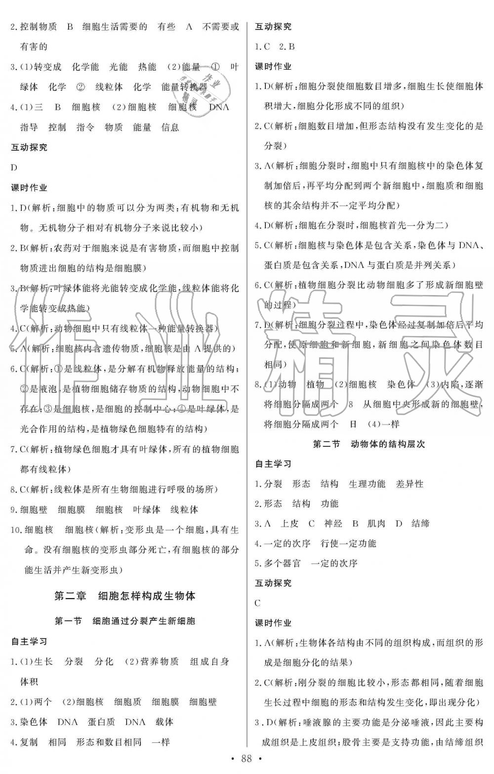 2019年长江全能学案同步练习册七年级生物学上册人教版 第6页