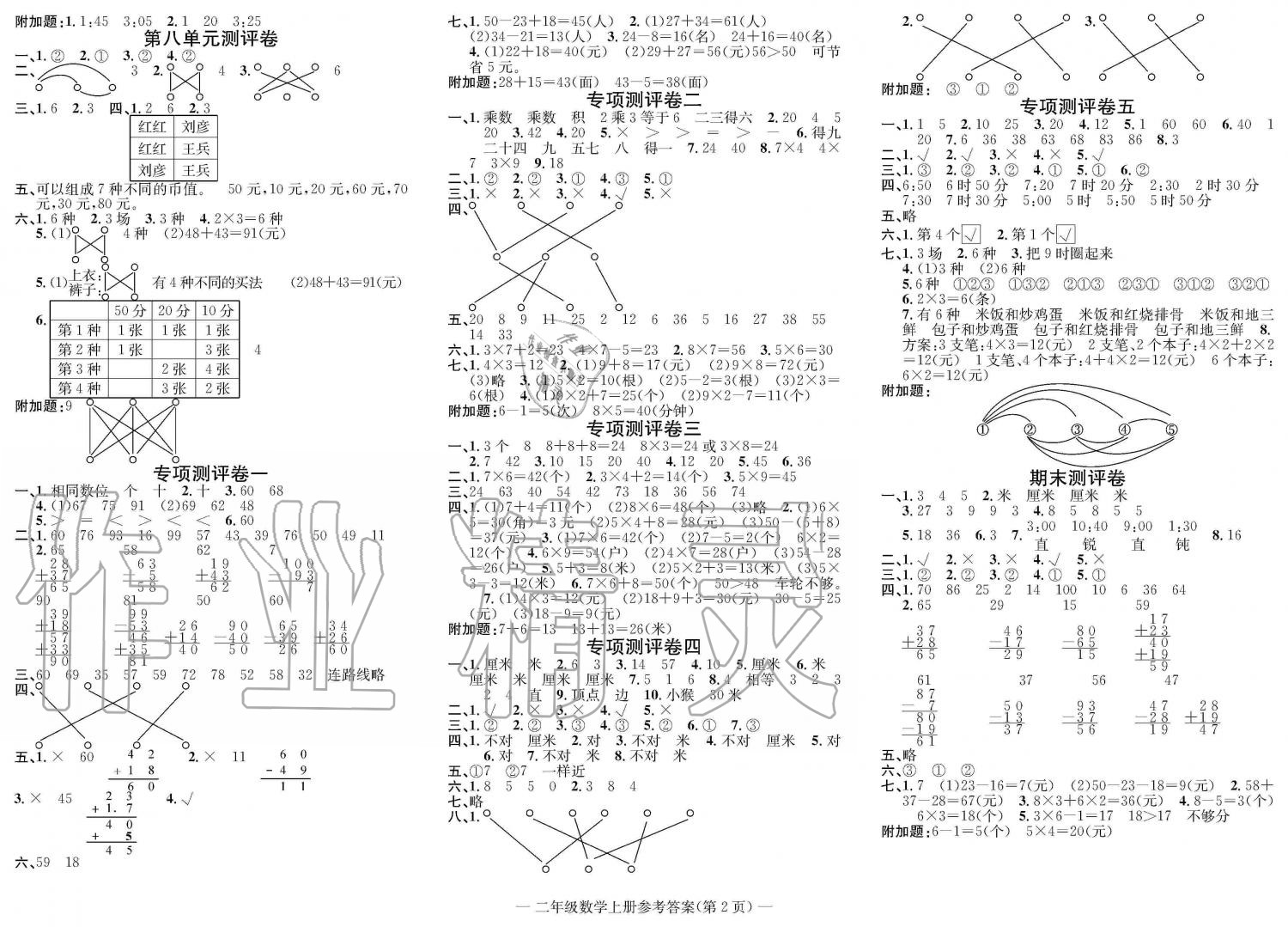 2019年學(xué)業(yè)評價測試卷二年級數(shù)學(xué)上冊人教版 第2頁