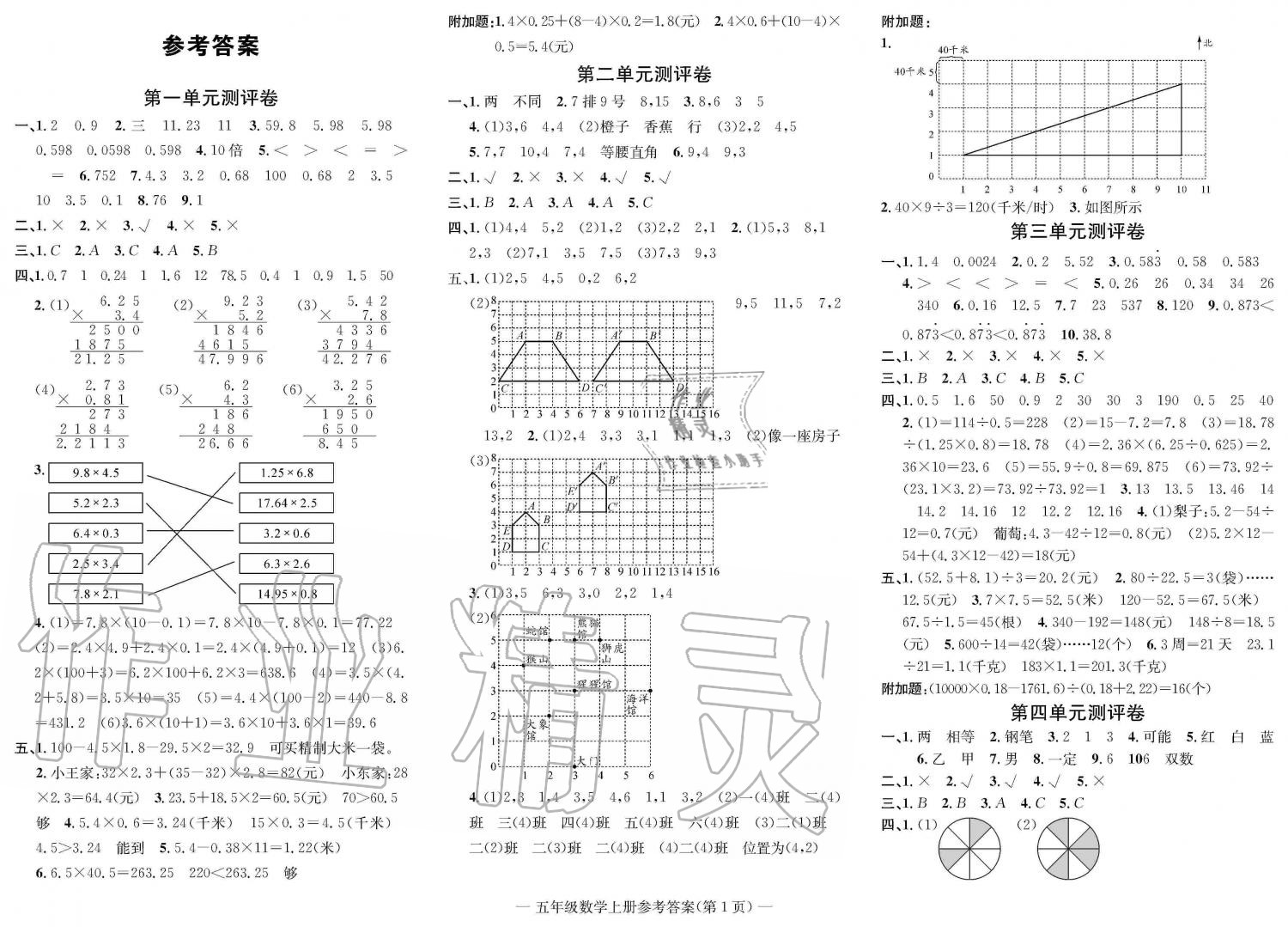 2019年学业评价测试卷五年级数学上册人教版 第1页