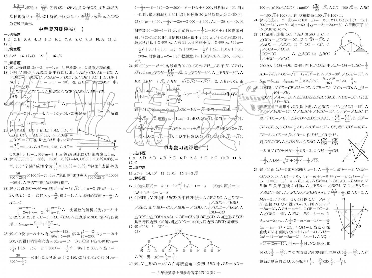 2019年学业评价测试卷九年级数学全一册人教版 第12页