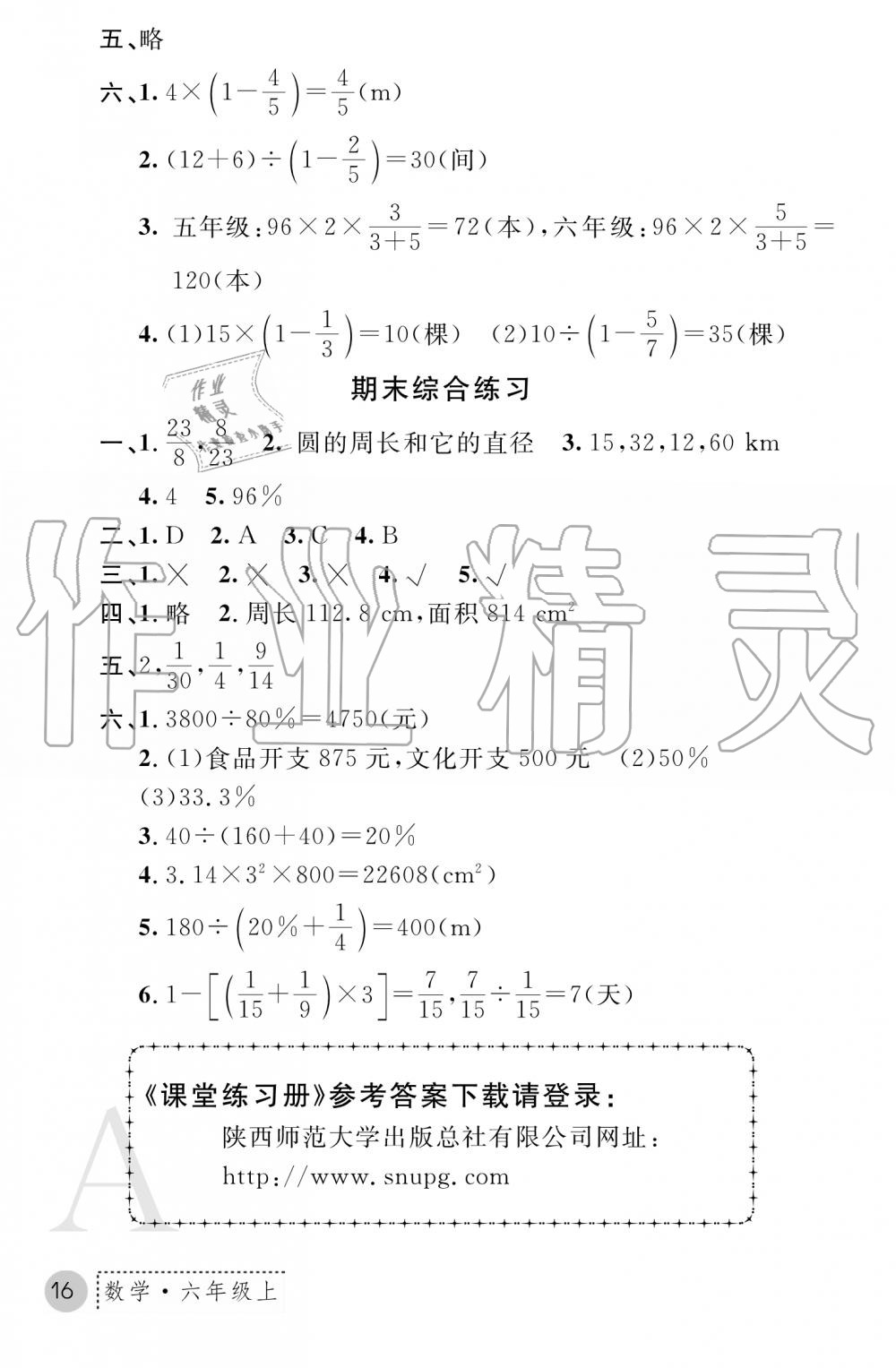 2019年課堂練習(xí)冊(cè)六年級(jí)數(shù)學(xué)上冊(cè)A版 第8頁