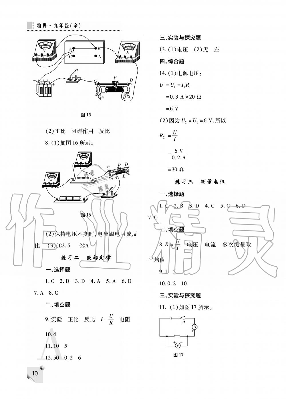 2019年課堂練習(xí)冊九年級(jí)物理上冊人教版 第10頁