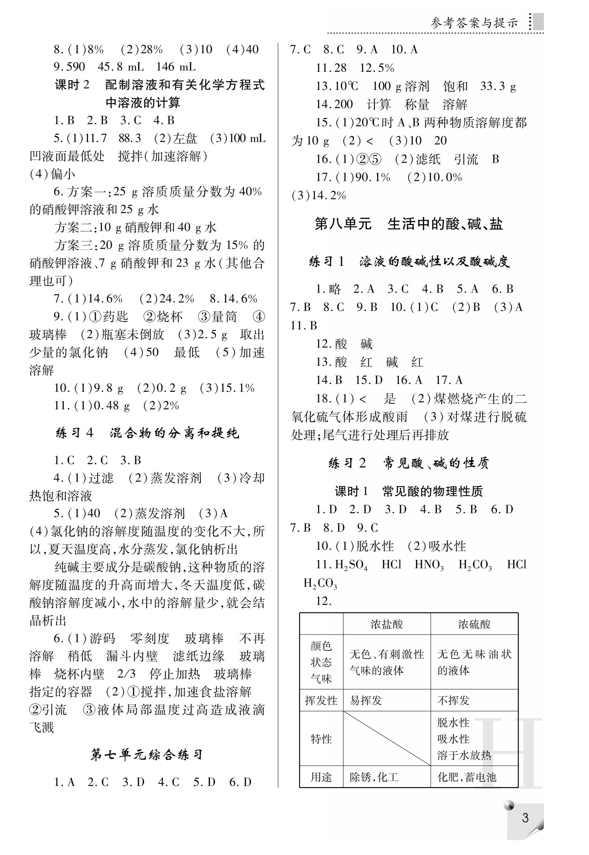 2019年课堂练习册九年级化学下册H版 第36页