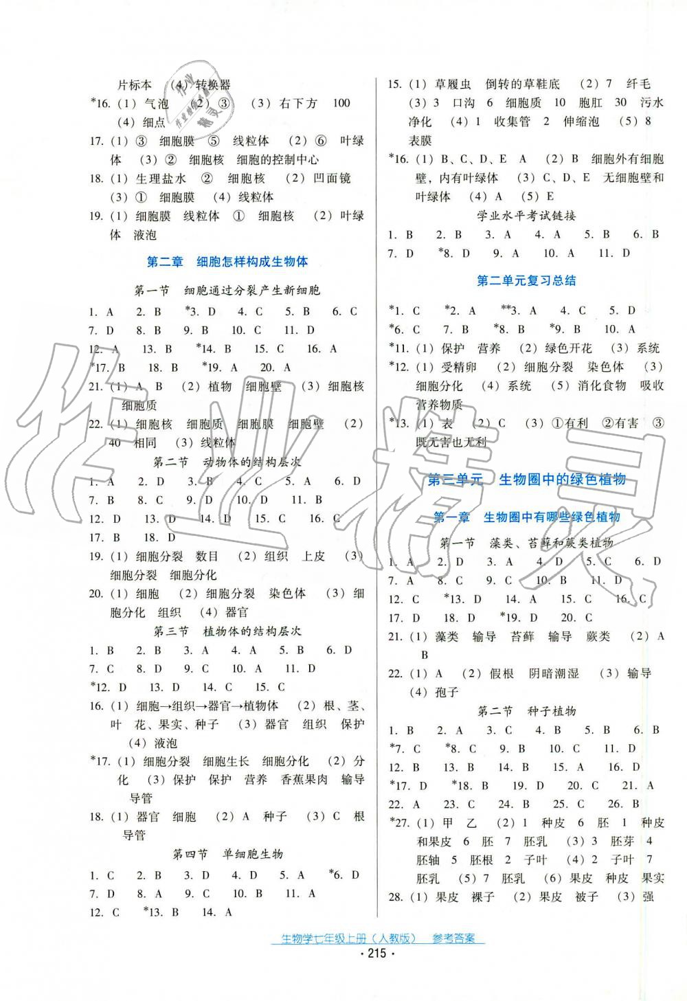 2019年云南省标准教辅优佳学案七年级生物学人教版 第3页