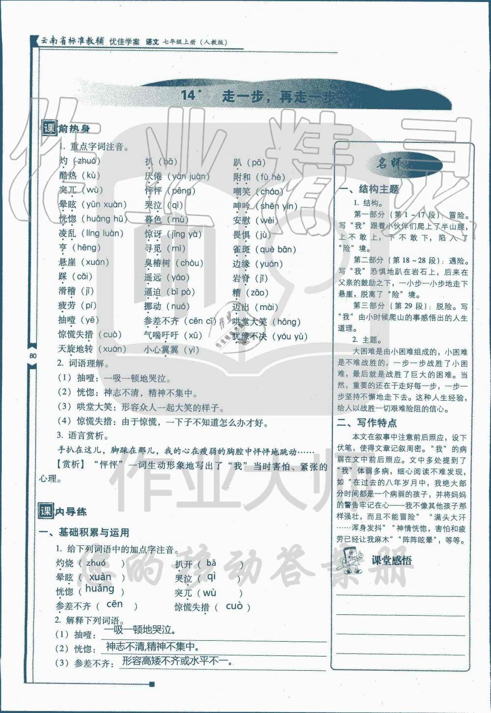 2019年云南省标准教辅优佳学案七年级语文人教版 第207页