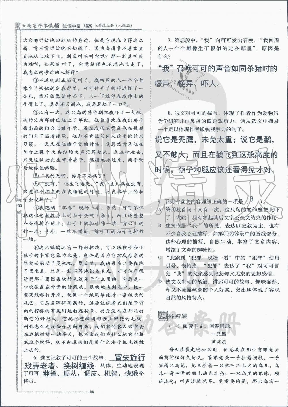 2019年云南省標(biāo)準(zhǔn)教輔優(yōu)佳學(xué)案七年級語文人教版 第229頁