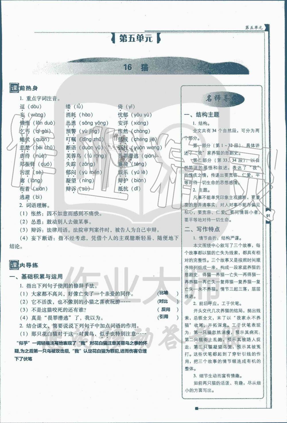 2019年云南省標(biāo)準(zhǔn)教輔優(yōu)佳學(xué)案七年級(jí)語(yǔ)文人教版 第107頁(yè)