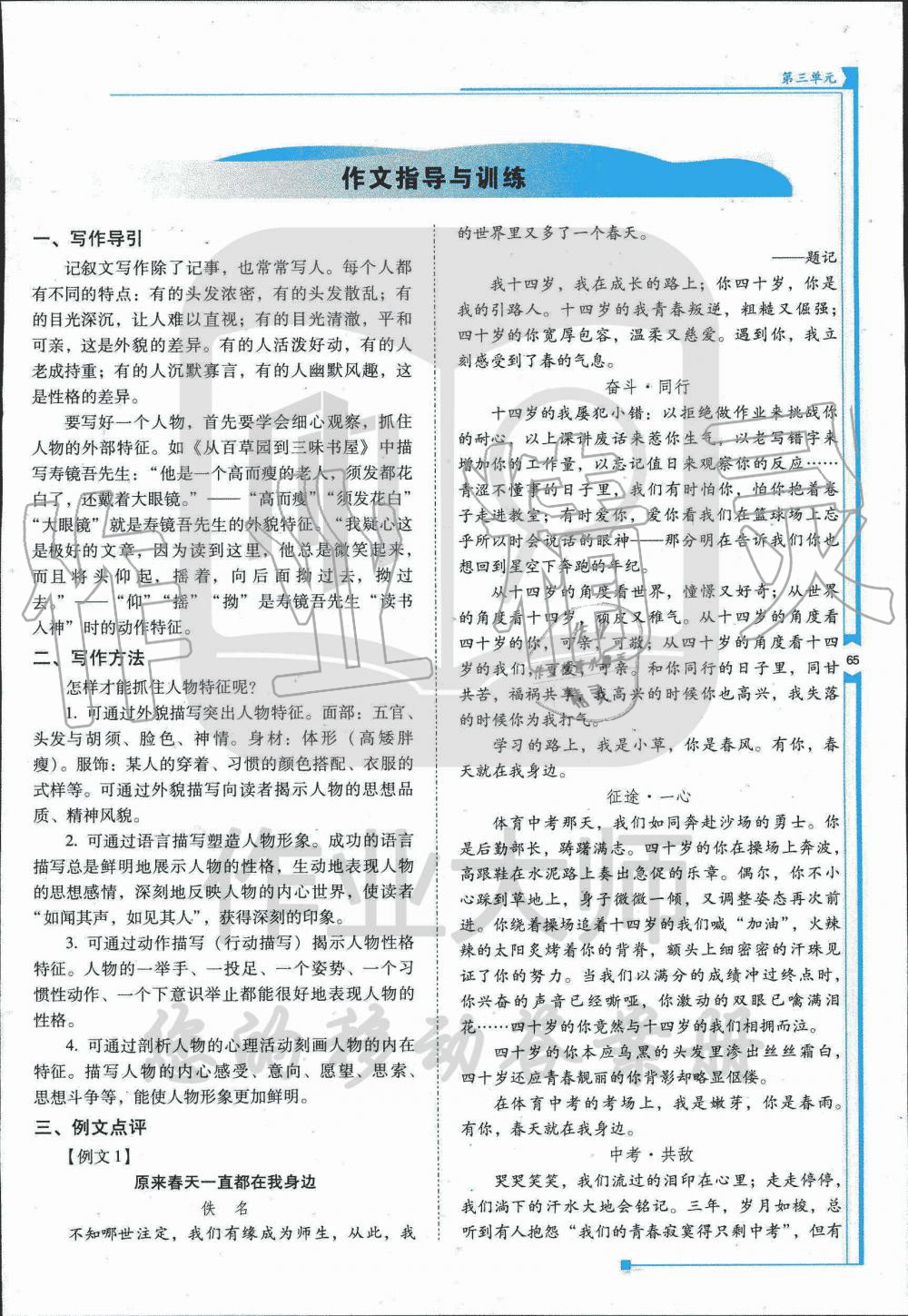 2019年云南省标准教辅优佳学案七年级语文人教版 第191页