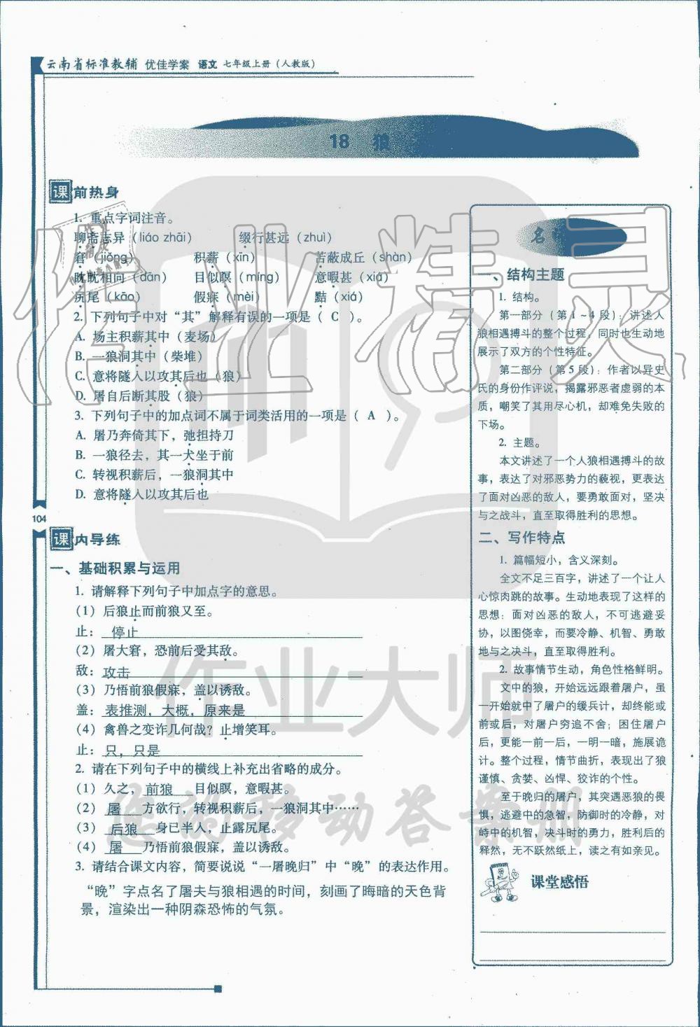 2019年云南省标准教辅优佳学案七年级语文人教版 第234页