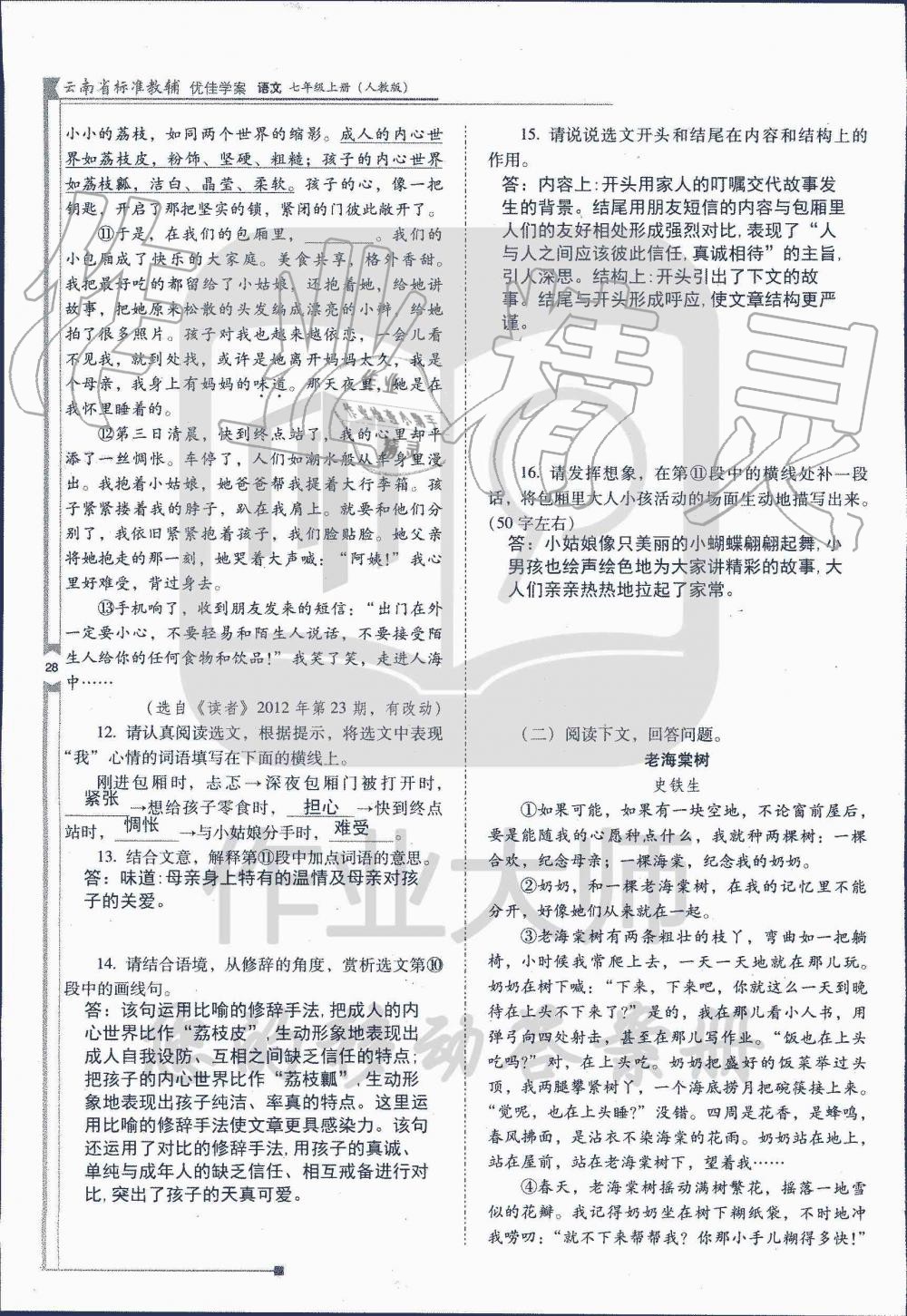 2019年云南省標準教輔優(yōu)佳學案七年級語文人教版 第39頁