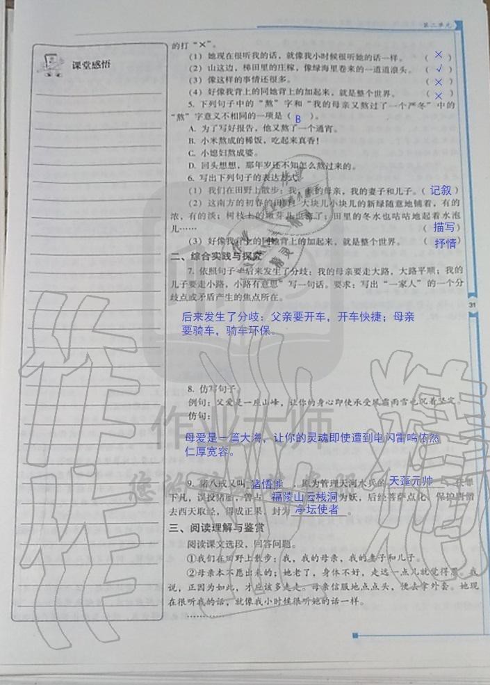 2019年云南省标准教辅优佳学案七年级语文人教版 第42页