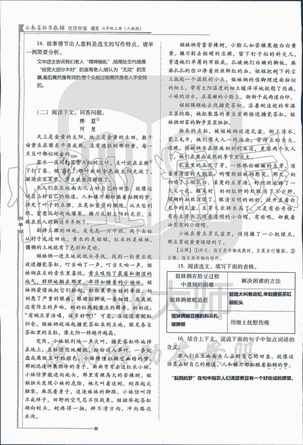 2019年云南省标准教辅优佳学案七年级语文人教版 第114页