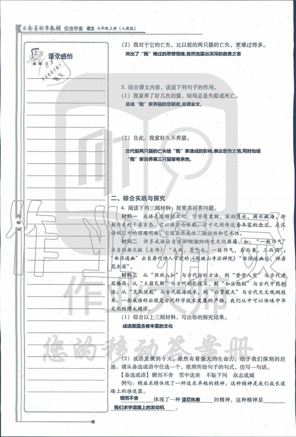 2019年云南省标准教辅优佳学案七年级语文人教版 第221页