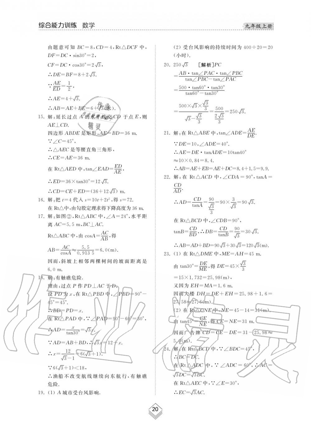 2019年綜合能力訓練九年級數(shù)學上冊其它 第19頁