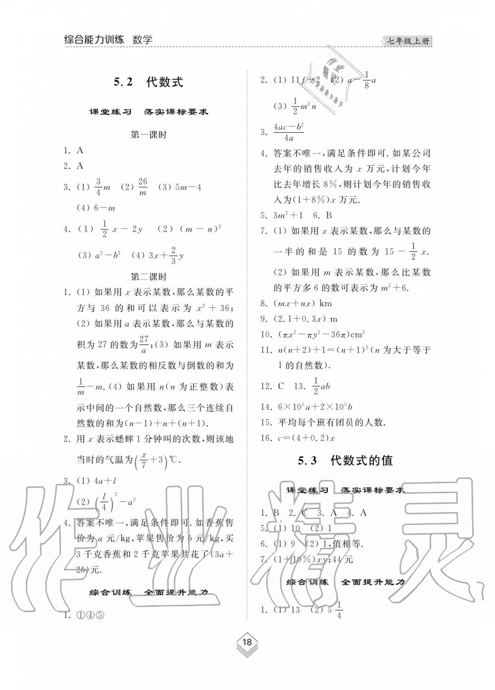 2019年综合能力训练七年级数学上册其它 第19页