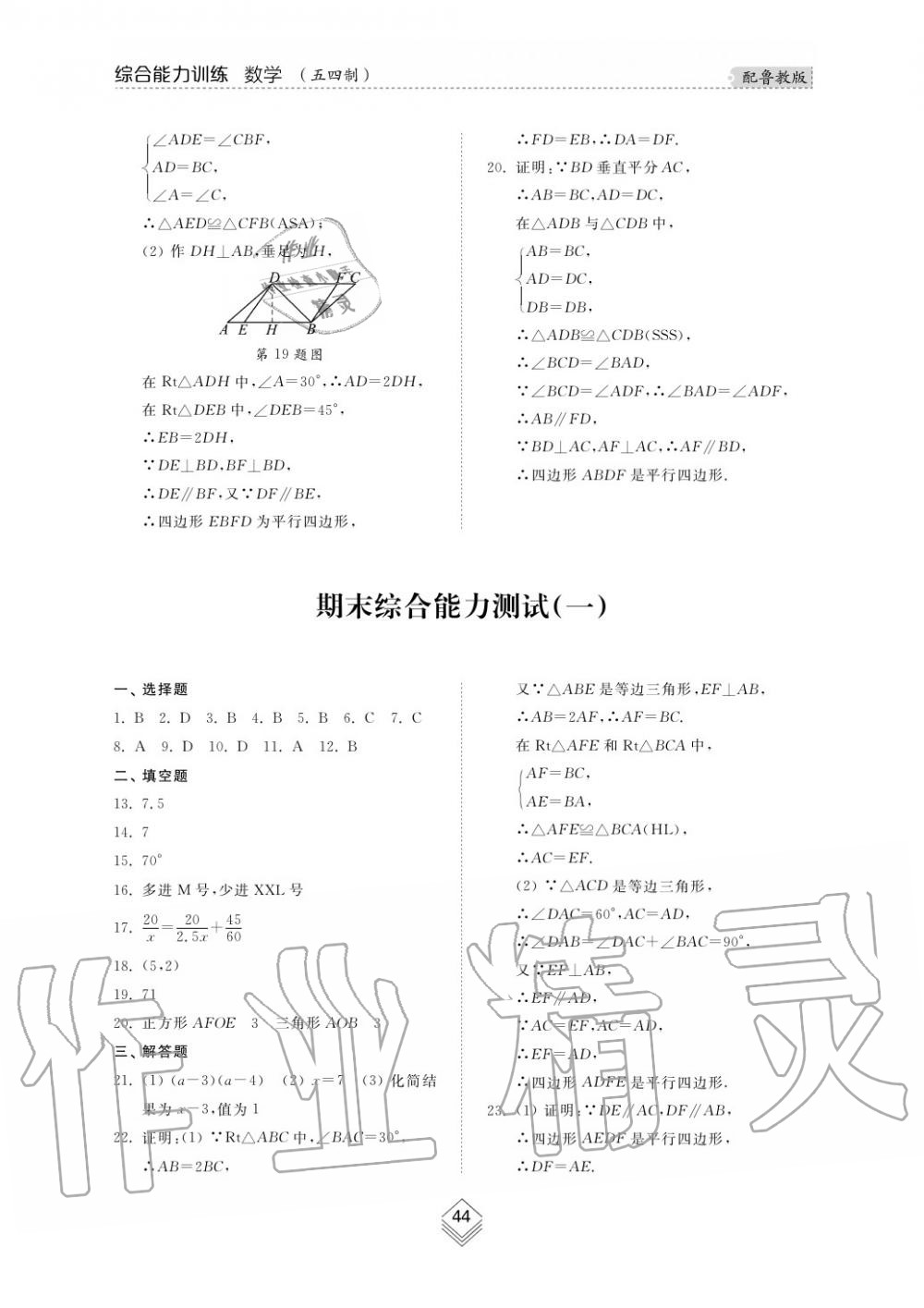 2019年综合能力训练八年级数学上册鲁教版五四制 第45页