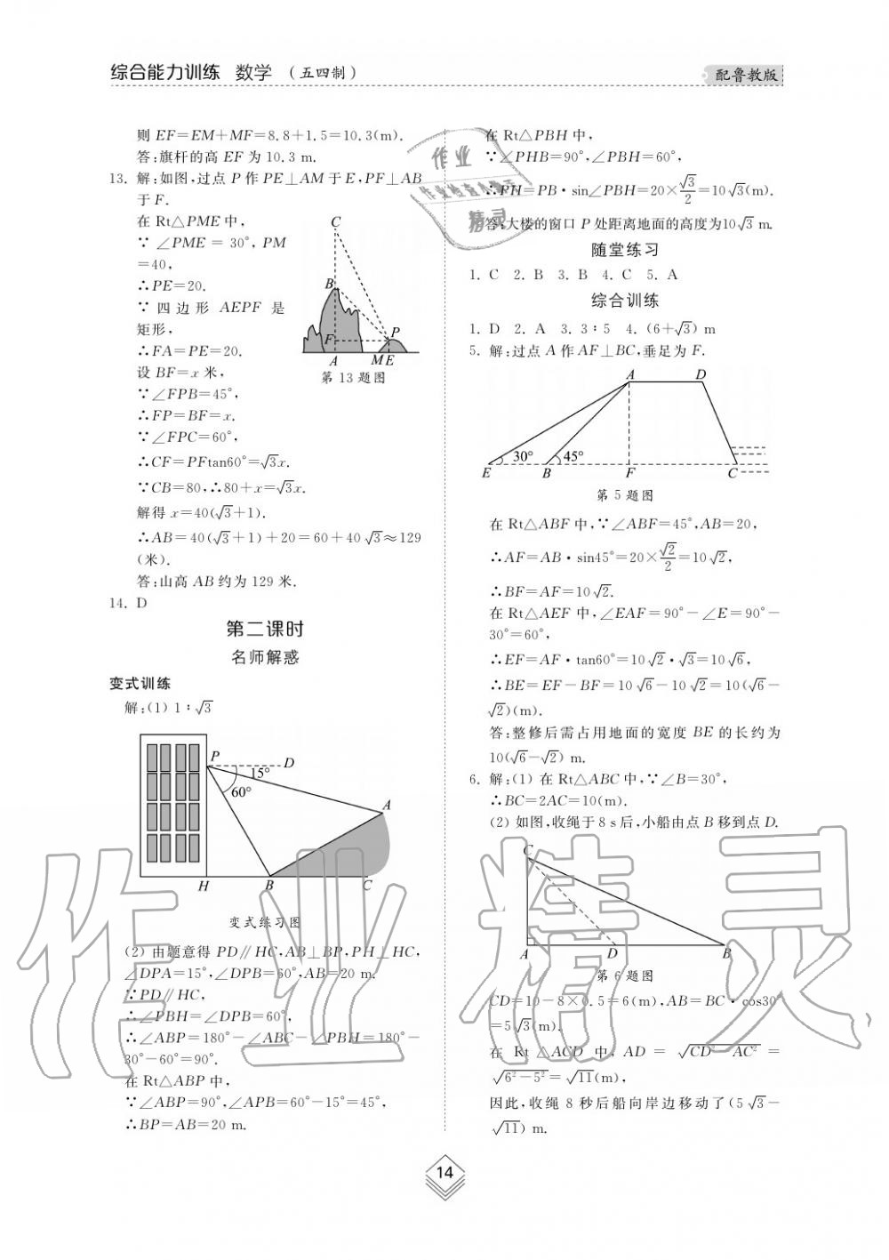 2019年综合能力训练九年级数学上册鲁教版五四制 第14页