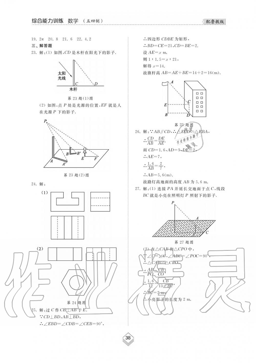 2019年综合能力训练九年级数学上册鲁教版五四制 第38页