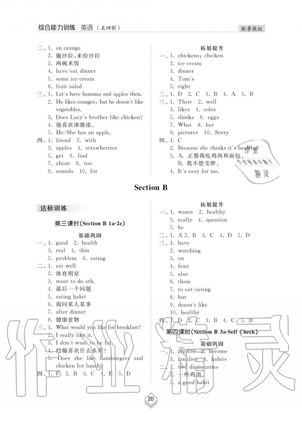 2019年綜合能力訓(xùn)練六年級英語上冊魯教版六三制 第20頁