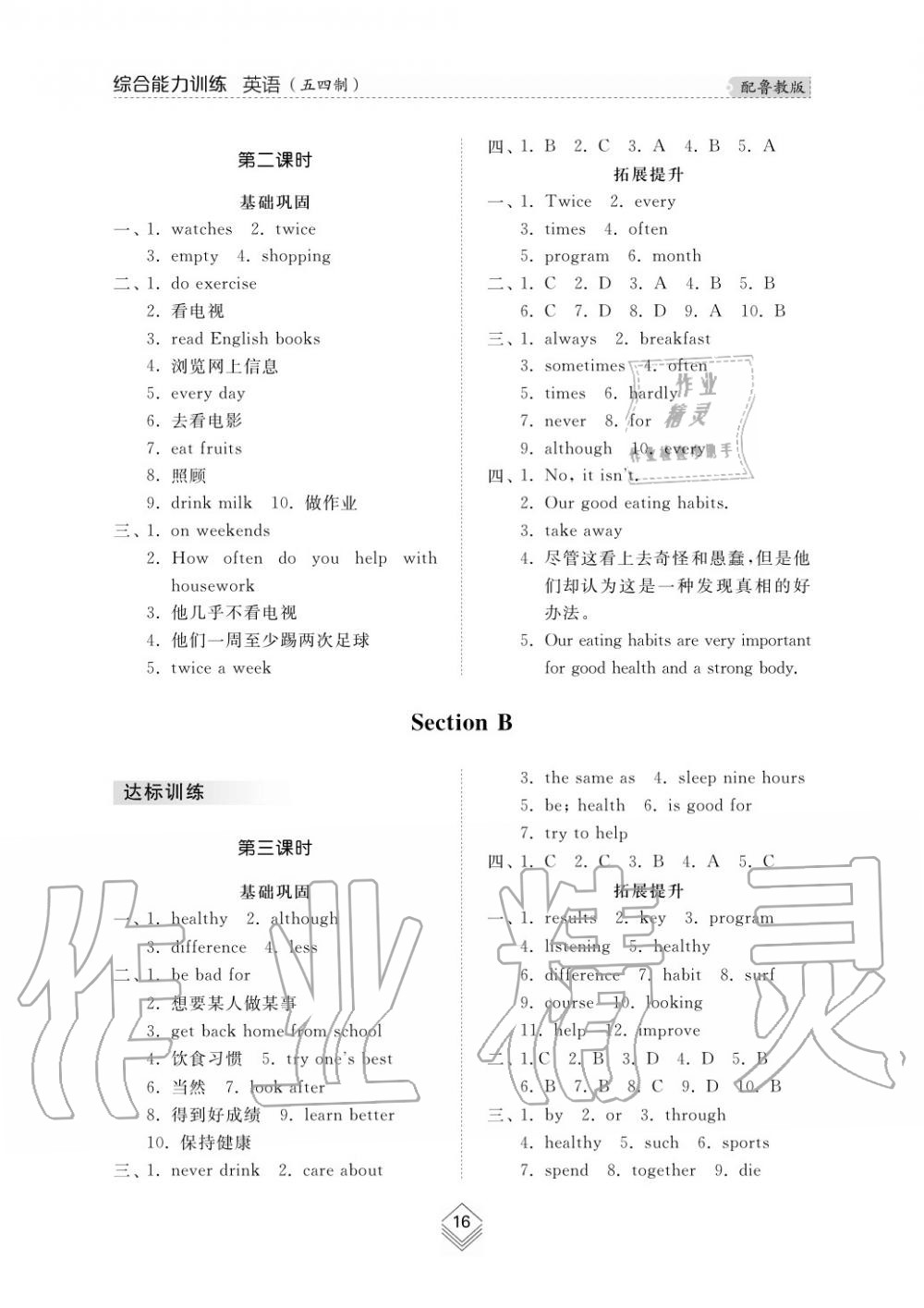 2019年綜合能力訓練七年級英語上冊魯教版六三制 第16頁