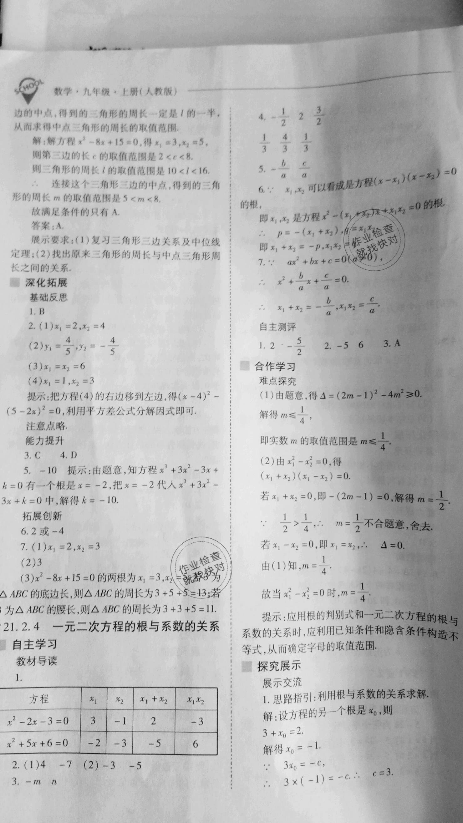 2019年新课程问题解决导学方案九年级数学上册人教版 参考答案第8页