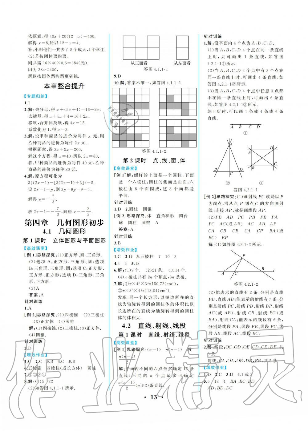 2019年人教金学典同步解析与测评七年级数学上册人教版重庆专版 参考答案第13页