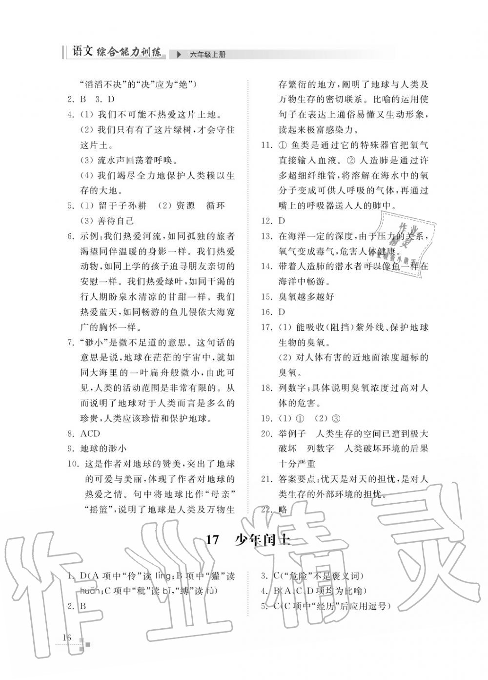 2017年綜合能力訓(xùn)練六年級(jí)語(yǔ)文上冊(cè)人教版五四制 第18頁(yè)