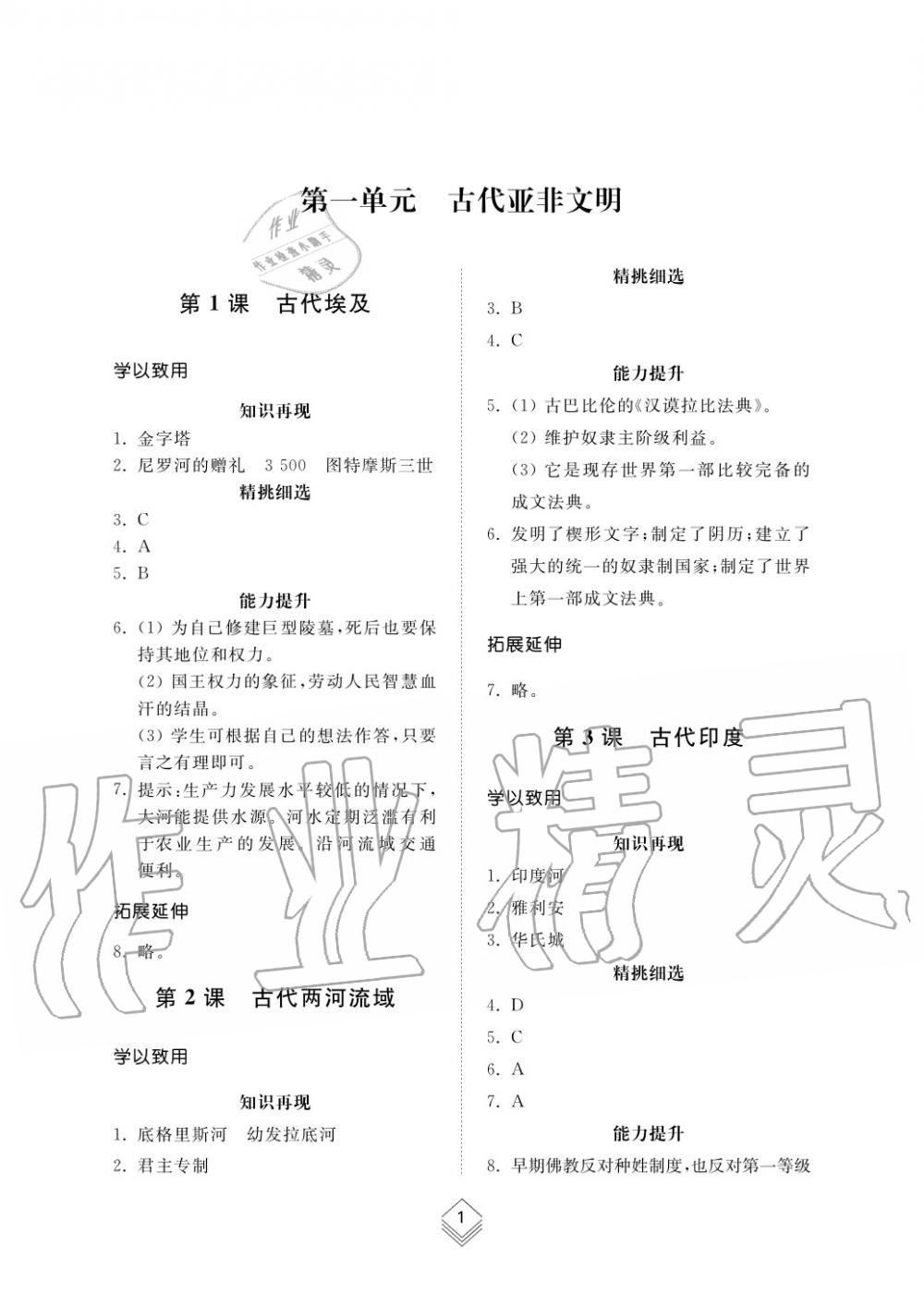 2015年綜合能力訓練九年級歷史上冊人教版 第2頁