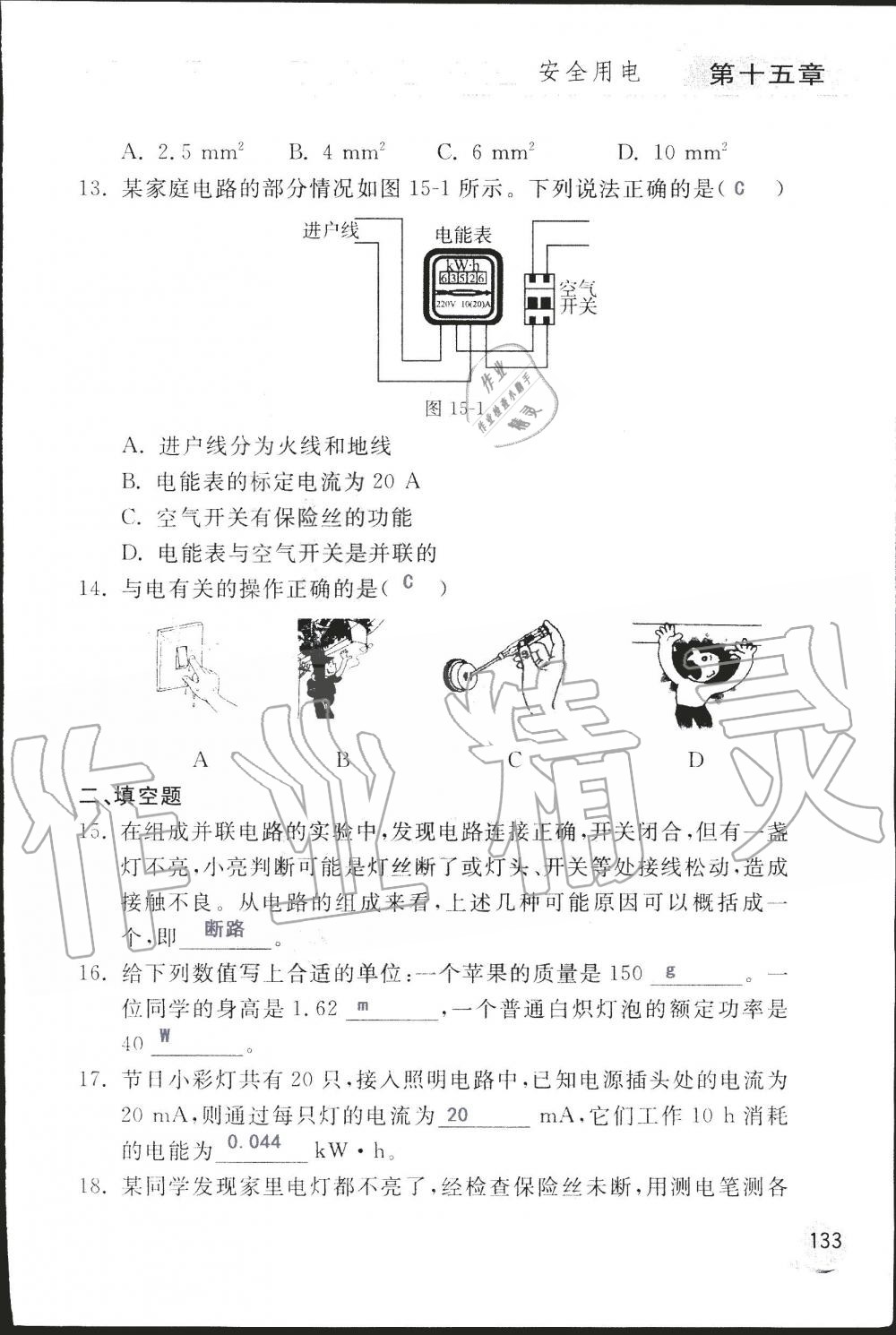 2019年配套練習(xí)冊(cè)九年級(jí)物理上冊(cè)魯科版 第133頁(yè)