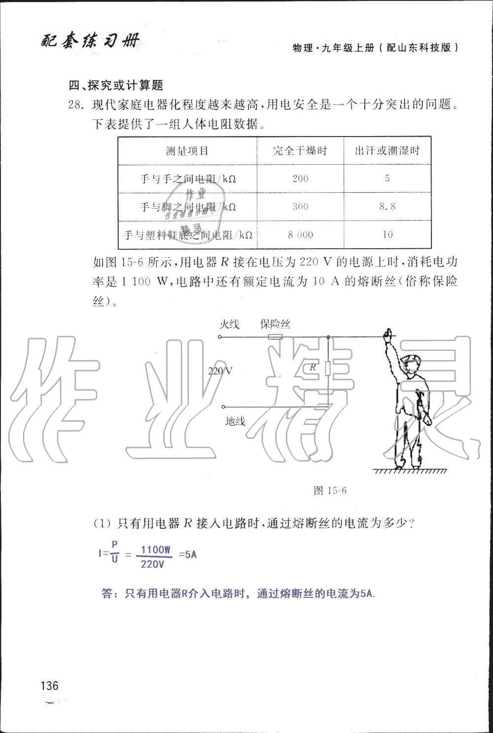 2019年配套練習(xí)冊九年級物理上冊魯科版 第136頁