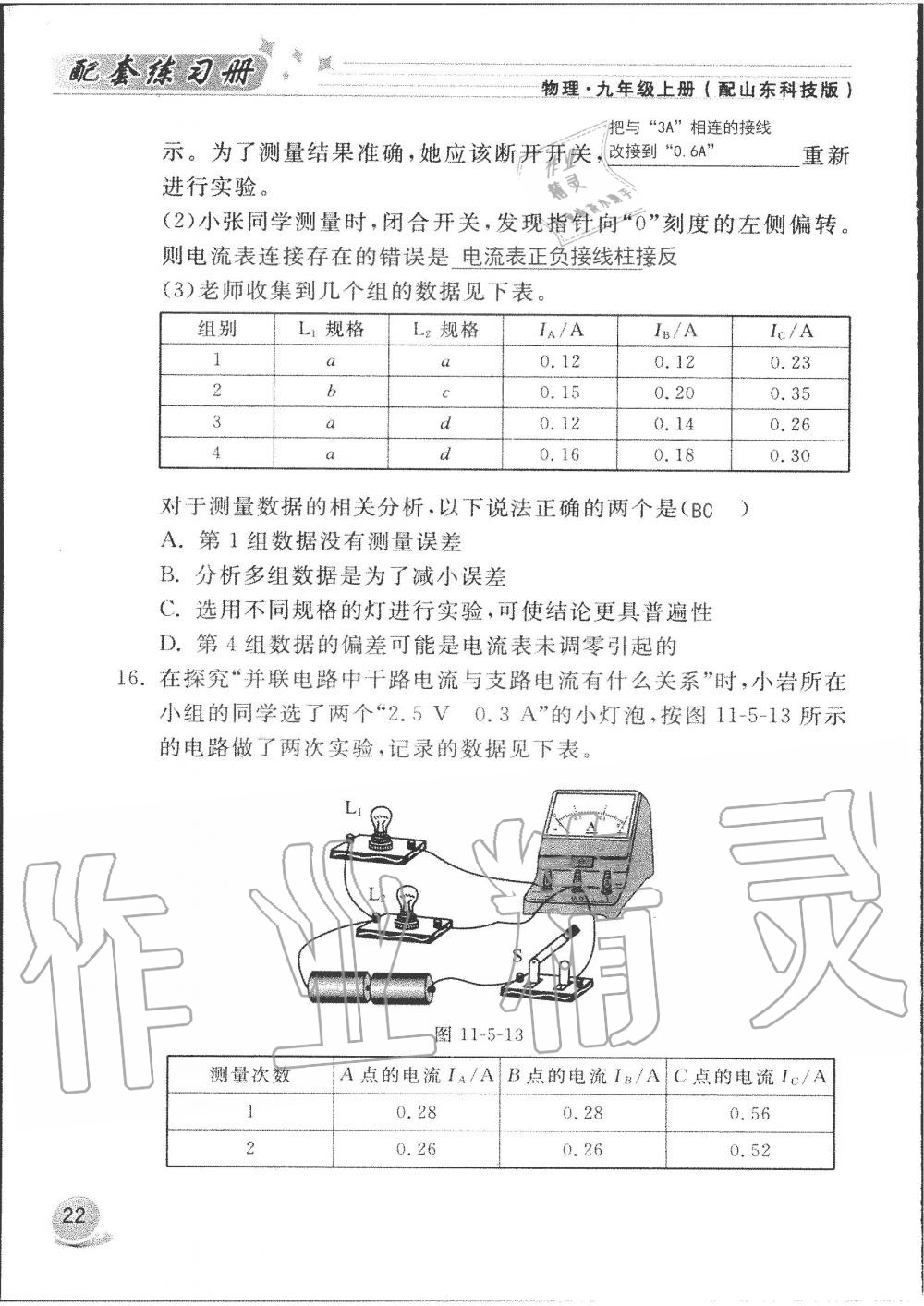 2019年配套練習(xí)冊(cè)九年級(jí)物理上冊(cè)魯科版 第22頁