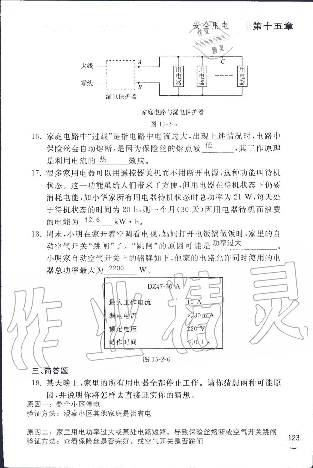 2019年配套練習(xí)冊(cè)九年級(jí)物理上冊(cè)魯科版 第123頁(yè)