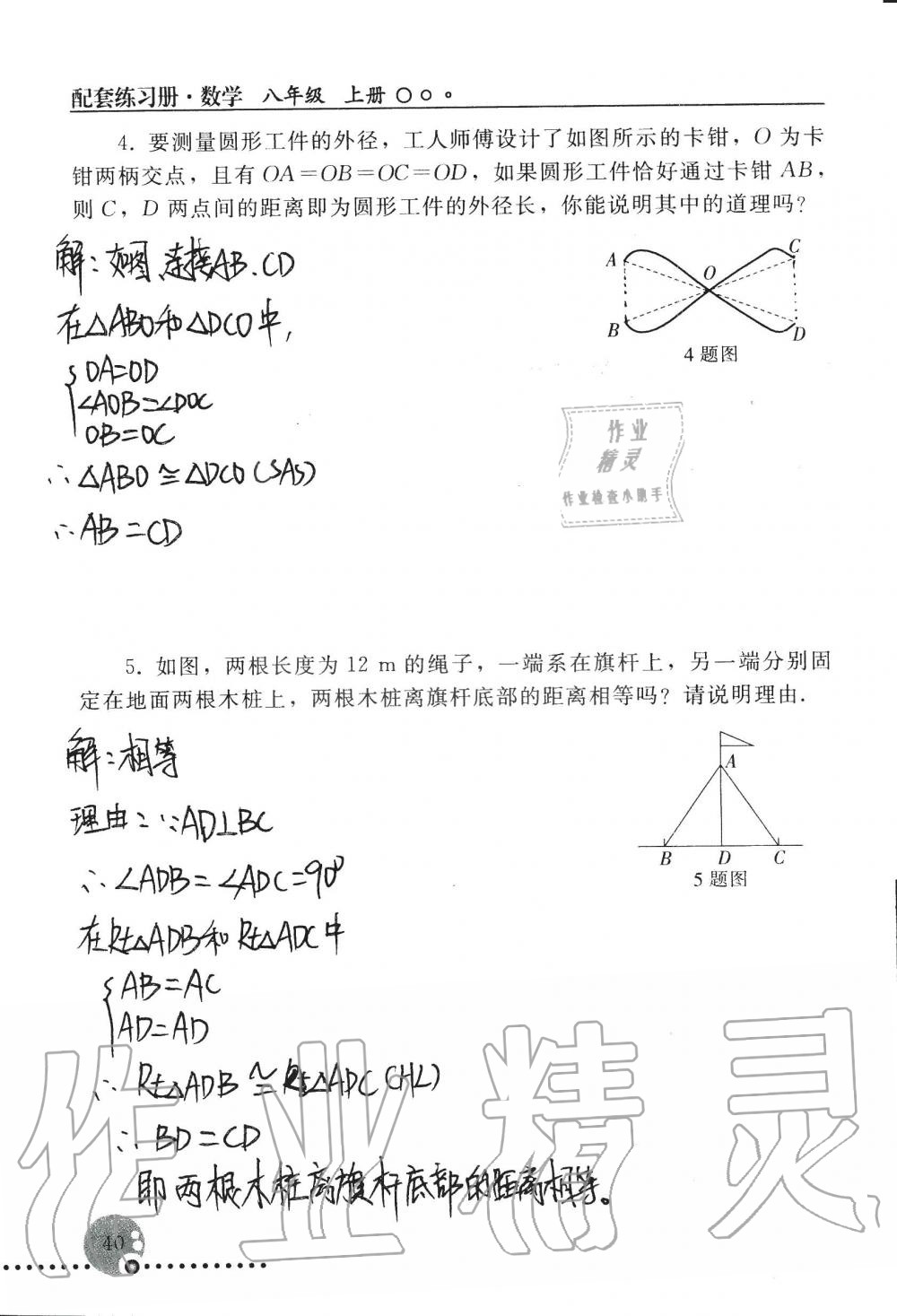 2019年配套練習冊八年級數(shù)學上冊人教版 第40頁