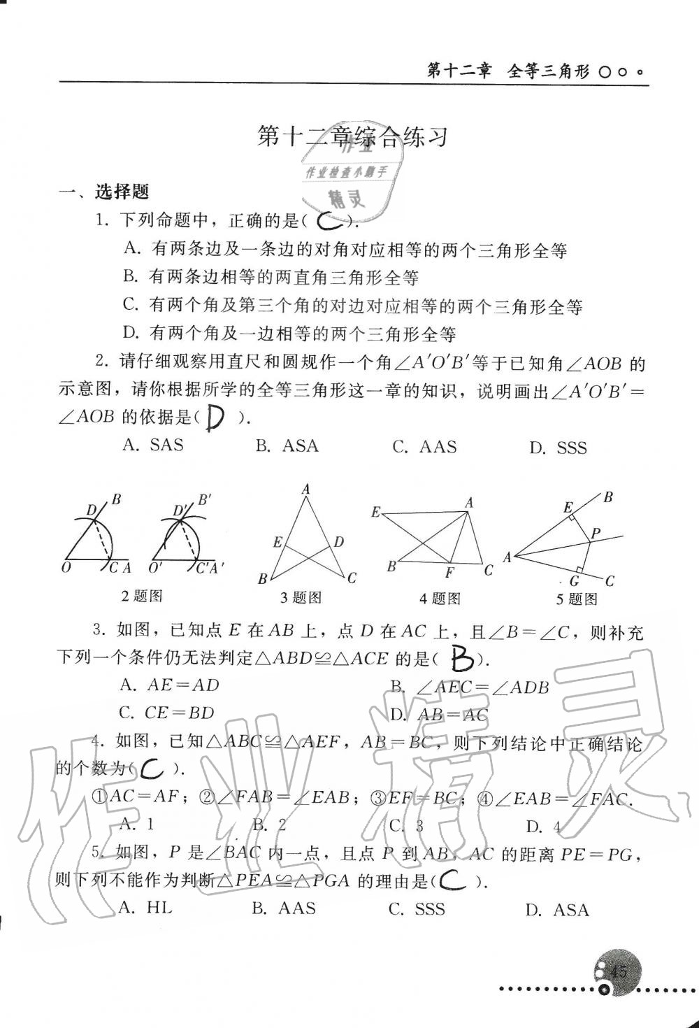 2019年配套練習(xí)冊(cè)八年級(jí)數(shù)學(xué)上冊(cè)人教版 第45頁(yè)