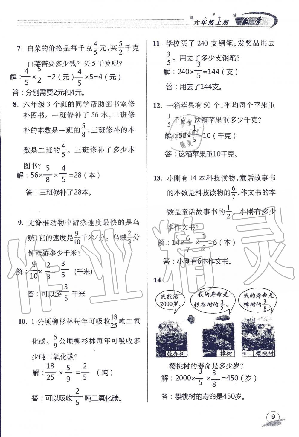 2019年配套練習(xí)冊(cè)六年級(jí)數(shù)學(xué)上冊(cè)青島版 第9頁(yè)