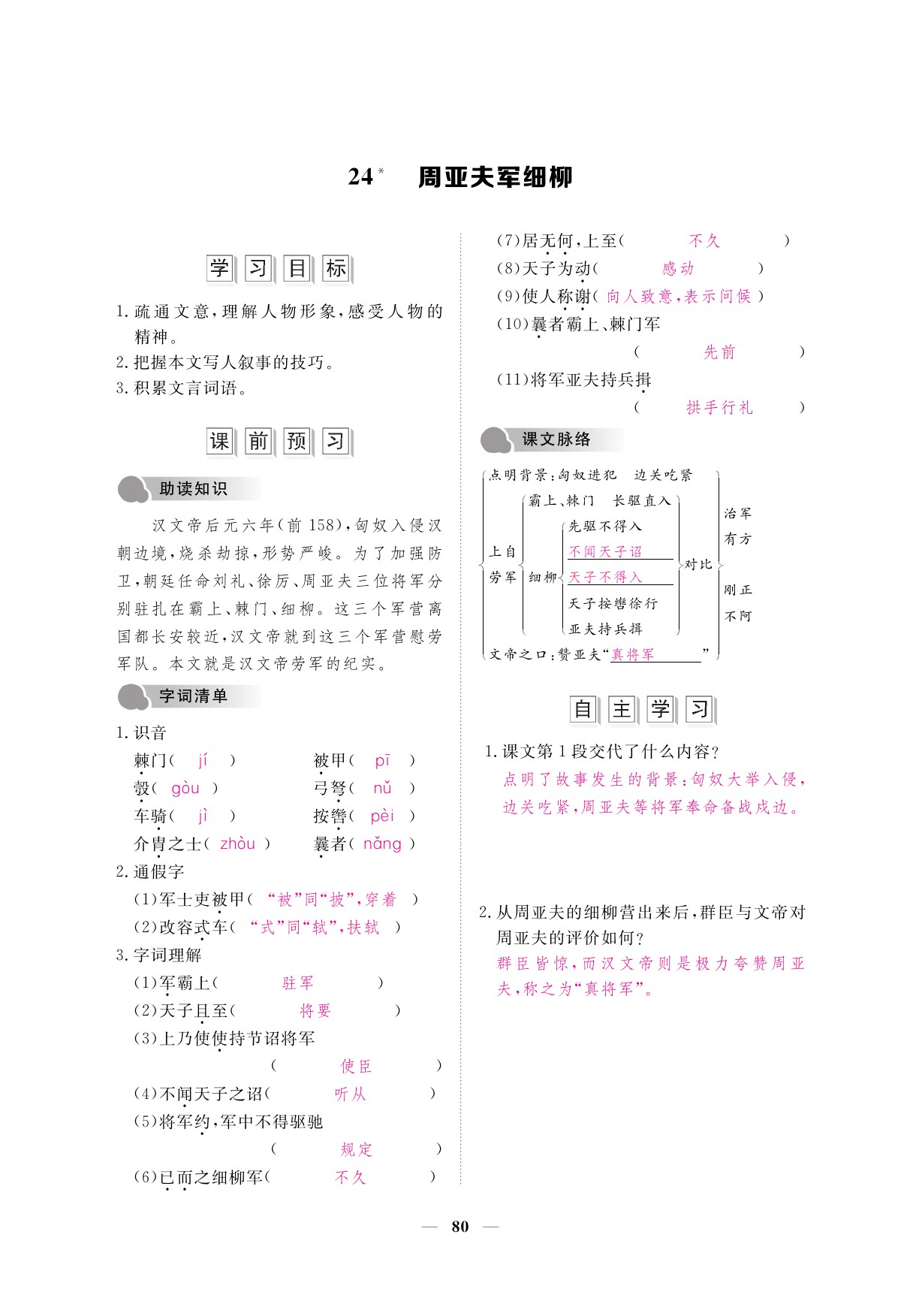 2019年一課一案創(chuàng)新導學八年級語文上冊人教版 參考答案第80頁