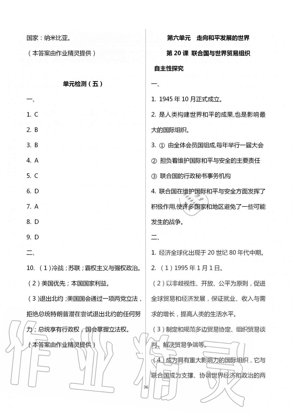 2019年自主学习指导课程九年级世界历史全一册人教版 第36页