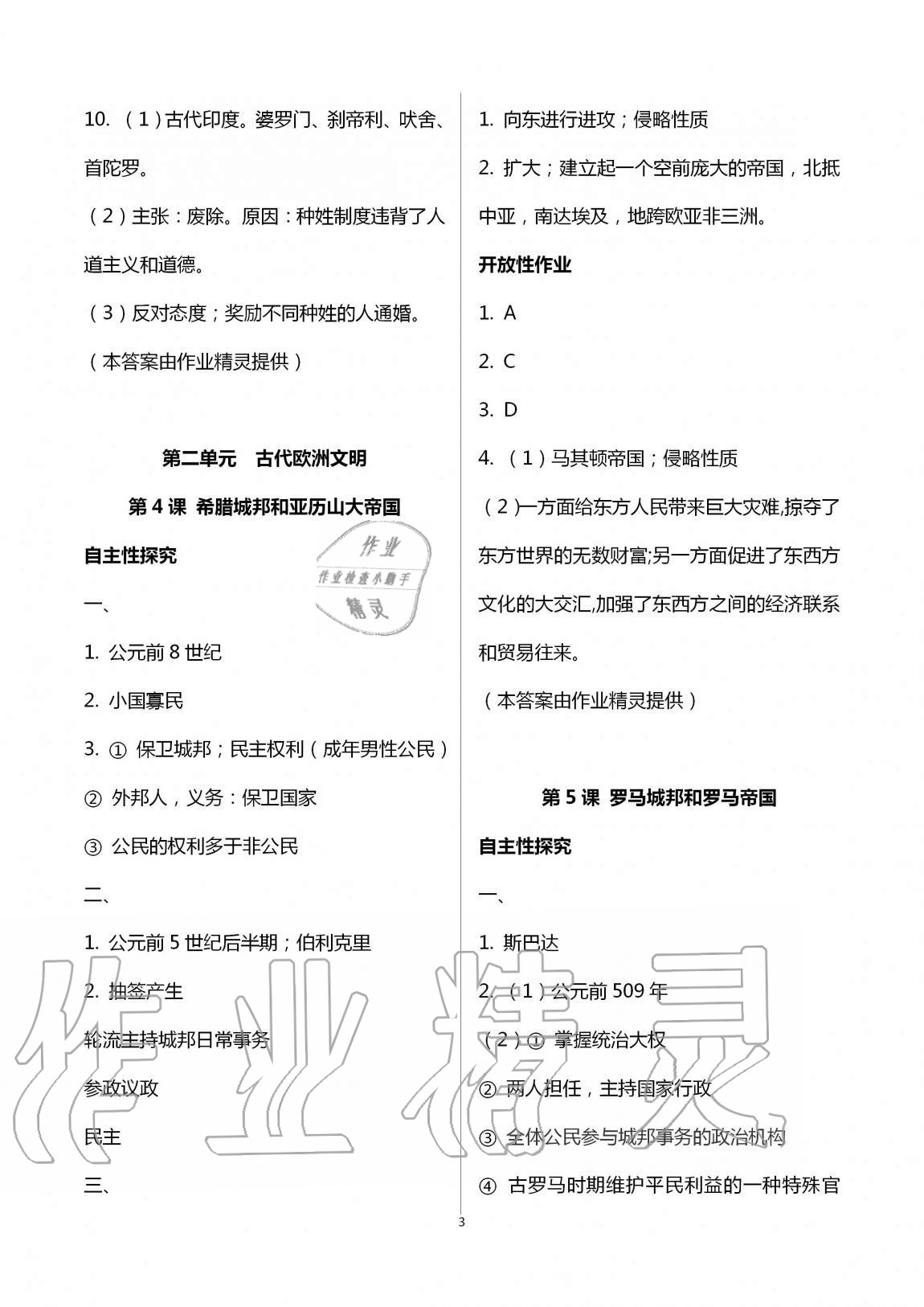 2019年自主学习指导课程九年级世界历史全一册人教版 第3页