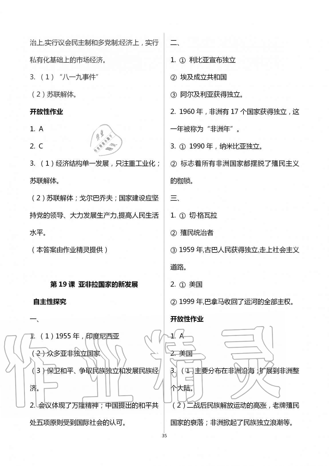 2019年自主学习指导课程九年级世界历史全一册人教版 第35页