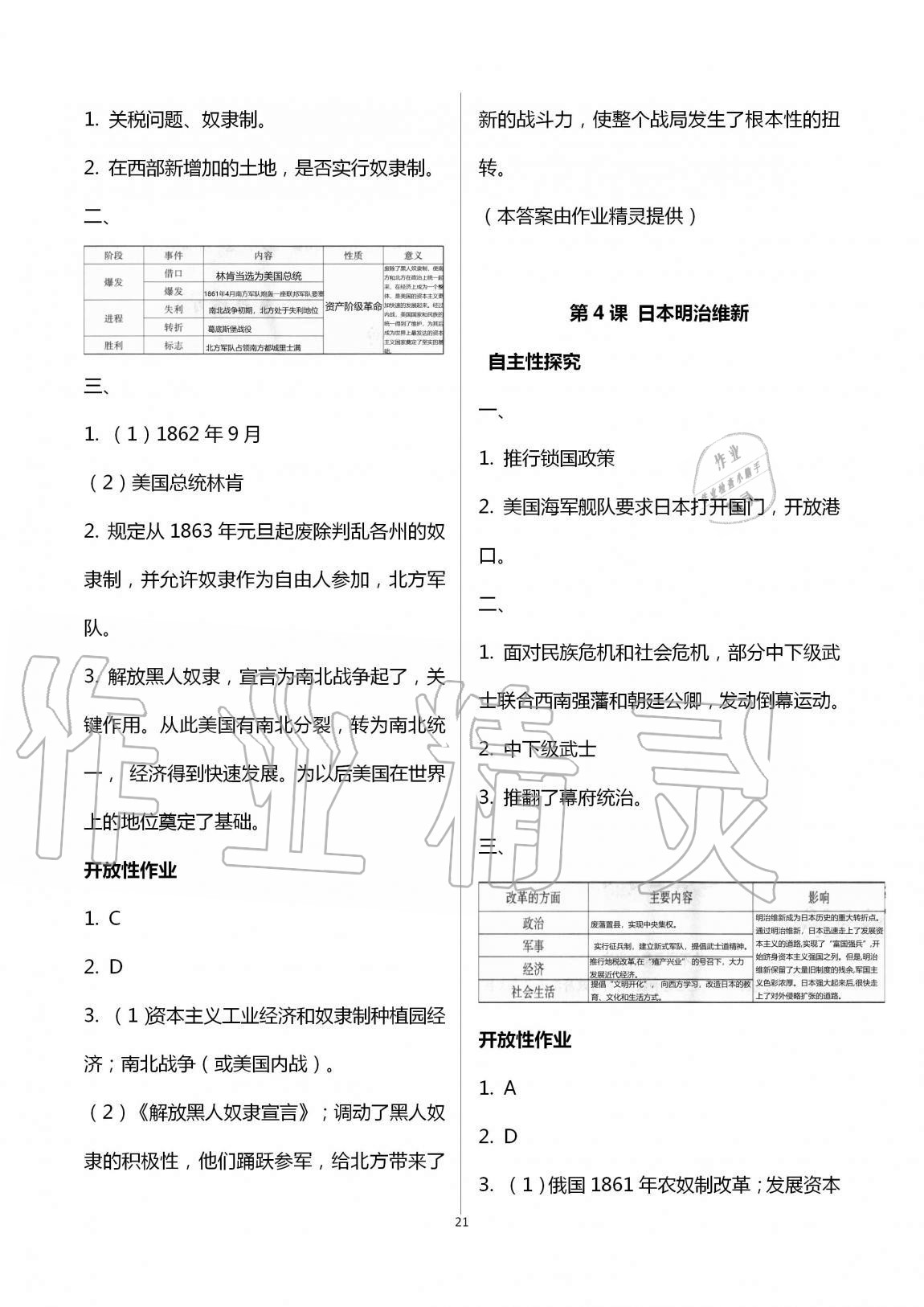 2019年自主学习指导课程九年级世界历史全一册人教版 第21页