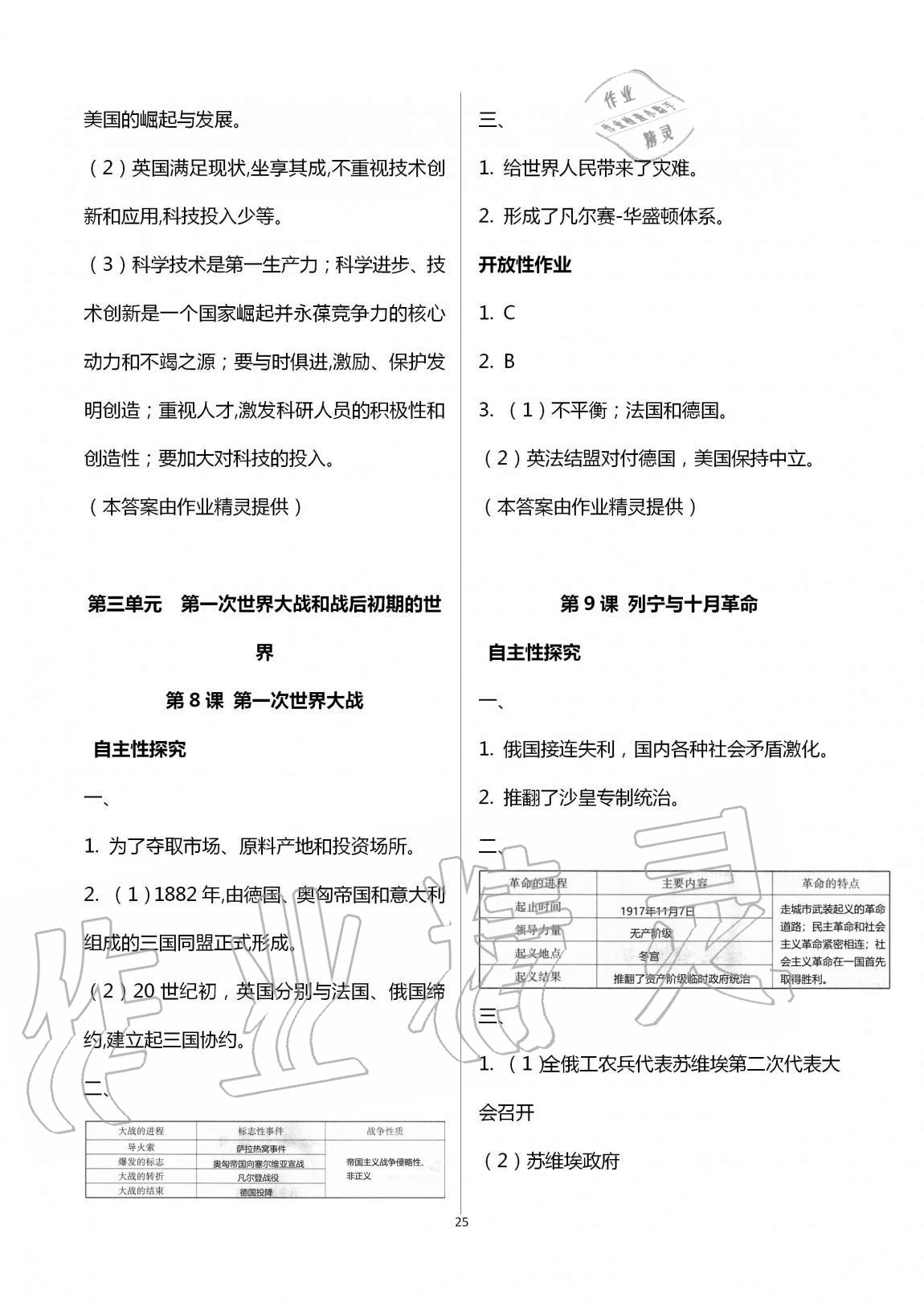 2019年自主学习指导课程九年级世界历史全一册人教版 第25页